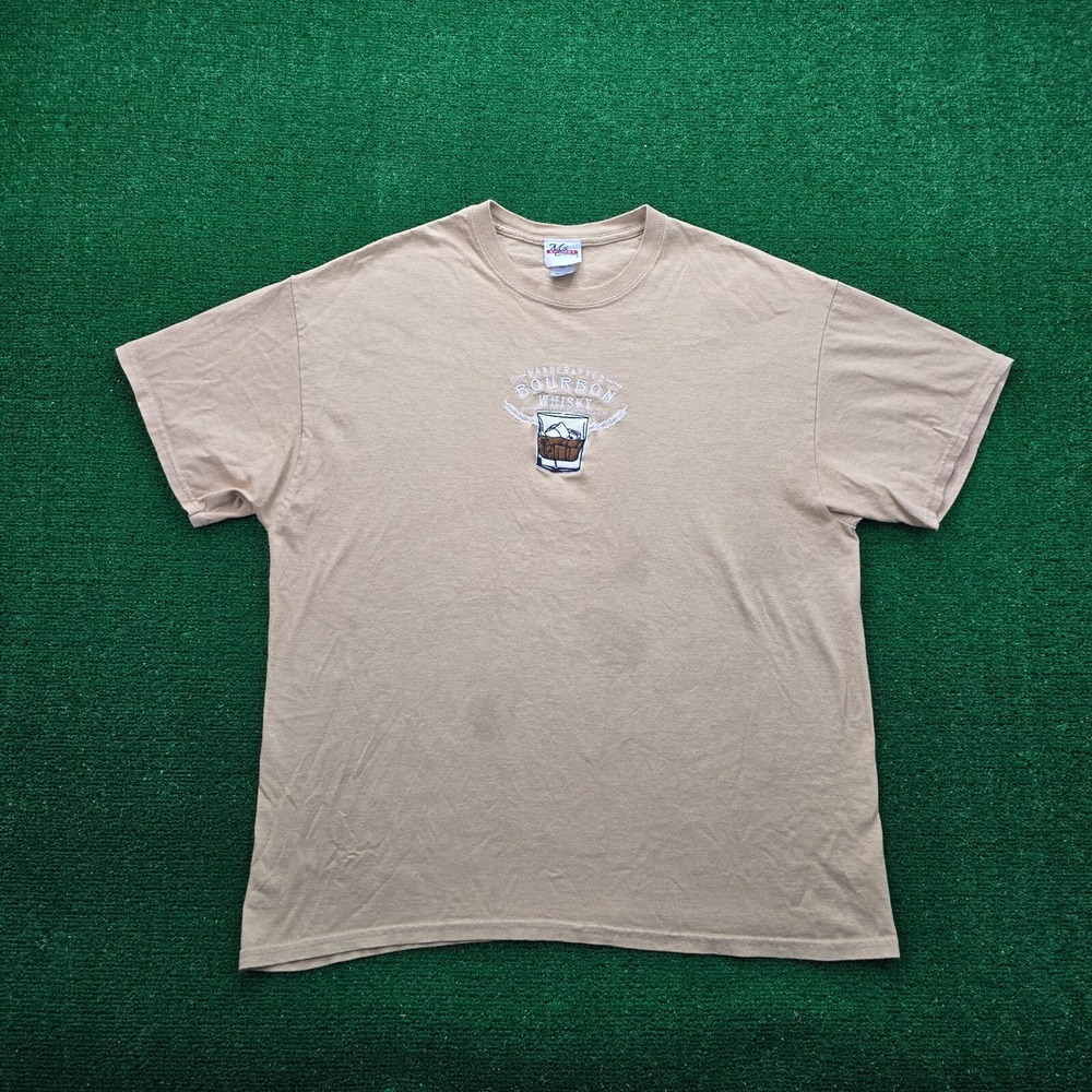 Handcrafted Bourbon Whiskey Tshirt Mens XL Tan Embroidered Whiskey Glass Tee